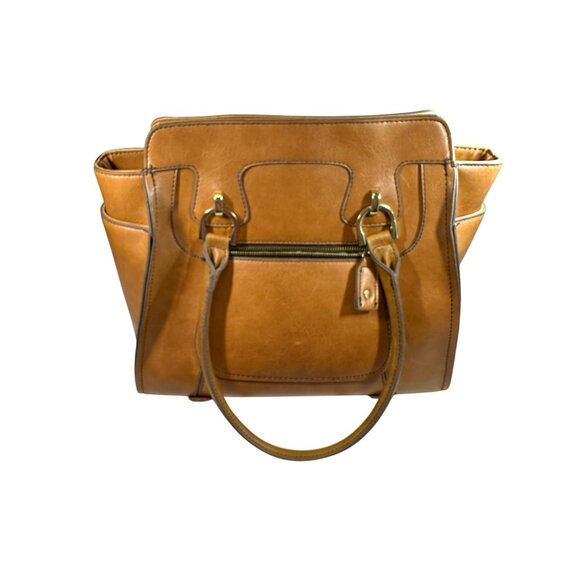 London Fog Handbags - London Fog Tan Faux Leather Tote Bag With Zippered Compartments & Dual Handles
